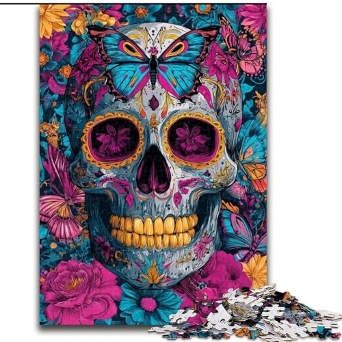 1000-teiliges Puzzle mit Totenkopf und Schmetterling, 1000-teiliges Puzzle, anspruchsvolle DIY-Kunst für Enthusiasten, Entspannung (Größe 26x38cm) von WGLINGX
