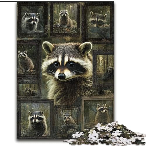 1000-teiliges Puzzle mit Waschbär-Collage, 1000 Teile für Erwachsene, anspruchsvolles Denkspiel für Teenager, perfekt als Heimdekoration oder Geschenk (Größe 26x38cm) von WGLINGX