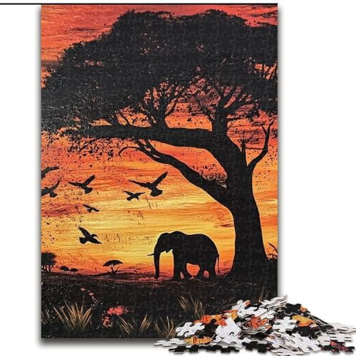 1000-teiliges Puzzle mit afrikanischen Elefanten, 1000-teiliges Puzzle, Heimdekoration, Familienspaß, ab 14 Jahren (Größe 50x75cm) von WGLINGX