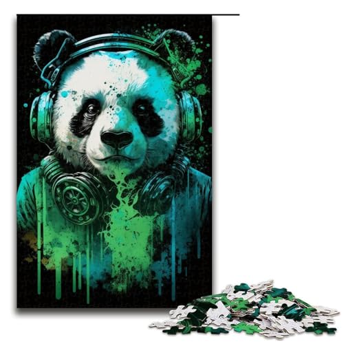 1000-teiliges Puzzlespiel, Kopfhörer, Panda-Puzzle, Holzpuzzle, Familiendekoration (Größe 50 x 75 cm) von WGLINGX