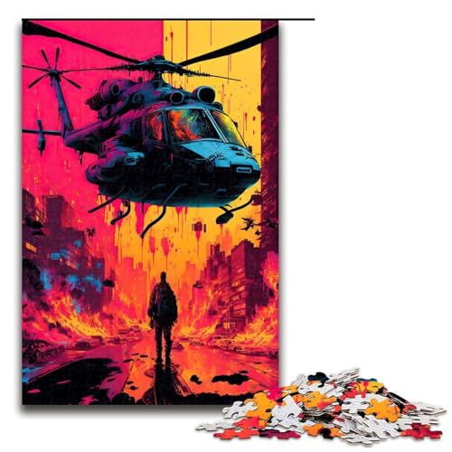 1000-teiliges Puzzlespiel „Hubschrauber“, Holzpuzzle, Familiendekoration (Größe 50 x 75 cm) von WGLINGX