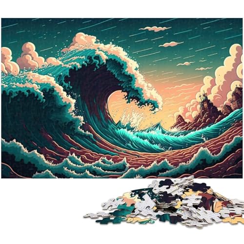 1000-teiliges Puzzlespiel „Ozeanwellen“, Holzpuzzle, Familiendekoration (Größe 50 x 75 cm) von WGLINGX
