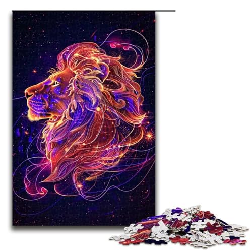 1000-teiliges Puzzlespiel Neon-Löwe, Puzzle für Erwachsene, Holzpuzzle, tolles Geschenk für Erwachsene (Größe 50 x 75 cm) von WGLINGX