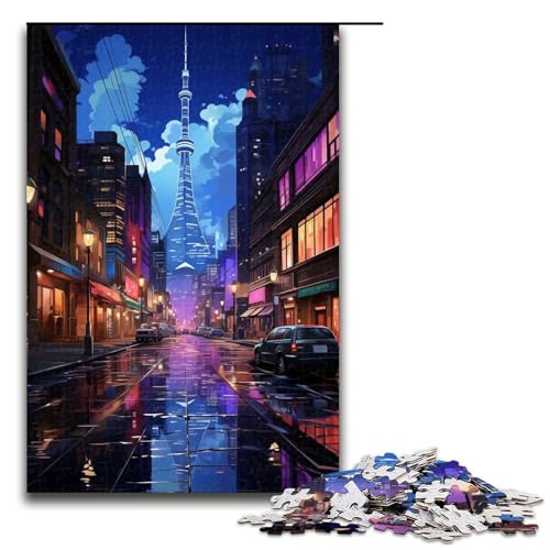 1000-teiliges Puzzlespiel Neon-Nachtlandschaft für Erwachsene, Holzpuzzles, tolles Geschenk für Erwachsene (Größe 50 x 75 cm) von WGLINGX