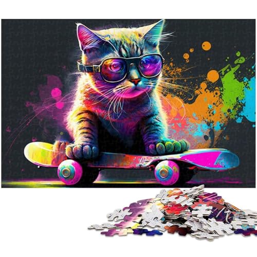 1000-teiliges Skateboard-Katzen-Puzzle für Erwachsene, Lernpuzzle, einzigartiges Geburtstags-Puzzle (Größe 50 x 75 cm) von WGLINGX