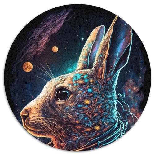 1000-teiliges rundes Puzzle, Astronautenhase, Papierpuzzle für Teenager, Familien-Lernspiele, Heimdekoration, Geschenk (67,5x67,5cm) von WGLINGX