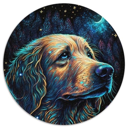 1000-teiliges rundes Puzzle, Golden Retriever-Hund, Papierpuzzle für Teenager, Familien-Lernspiele, Heimdekoration, Geschenk (67,5x67,5cm) von WGLINGX