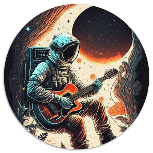 1000-teiliges rundes Puzzle Astronaut spielt Gitarre, Papierpuzzle, perfekt für Teenager und Familienspaß, Geburtstag (67,5x67,5cm) von WGLINGX
