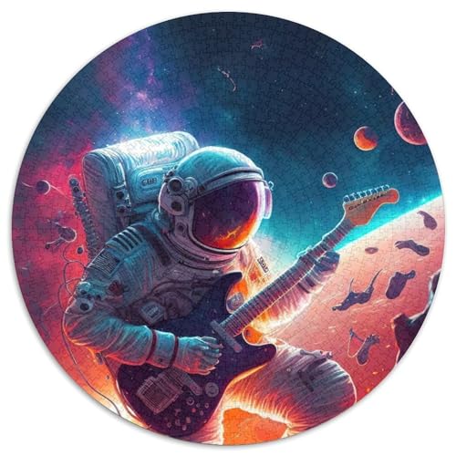 1000-teiliges rundes Puzzle Astronaut spielt Gitarre für Erwachsene, interaktives Familienspiel, Heimdekoration zum Selbermachen, anspruchsvolles Denksportgeschenk (67,5x67,5cm) von WGLINGX