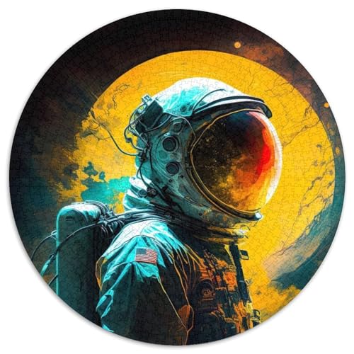 1000-teiliges rundes Puzzle Neon-Astronaut mit Sonne, Papierpuzzle für Teenager, Familien-Lernspiele, Heimdekoration, Geschenk (67,5x67,5cm) von WGLINGX