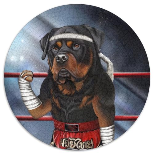 1000-teiliges rundes Puzzle Rottweiler-Hund, Thai-Boxen, Papierpuzzle, perfekt für Teenager und Familienspaß, Geburtstag (67,5x67,5cm) von WGLINGX