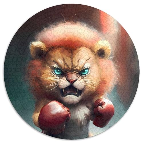 1000-teiliges rundes Puzzle Wütender Löwenjunges Boxer, Papierpuzzle, perfekt für Teenager und Familienspaß, Geburtstag (67,5x67,5cm) von WGLINGX
