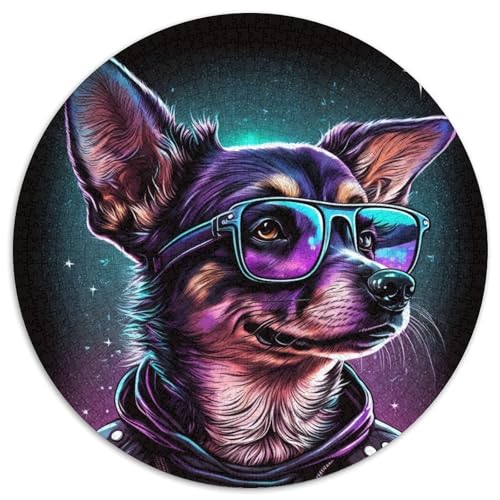 1000-teiliges rundes Puzzle für Erwachsene, Chihuahua-Boxer, unmögliches Puzzle für Erwachsene, Heimdekorationsgeschenk, Denksportspiel (67,5x67,5cm) von WGLINGX