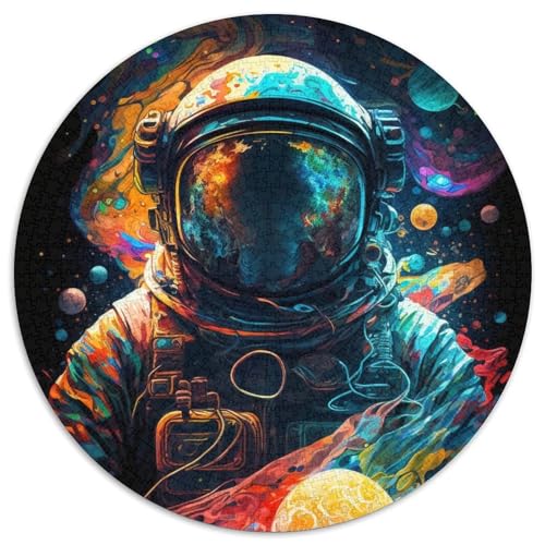 1000-teiliges rundes Puzzle mit Astronautenmotiv, Papp-Puzzle, Spielzeug, Geschenk, pädagogisches, intellektuelles, entspannendes Familienspiel (67,5x67,5cm) von WGLINGX