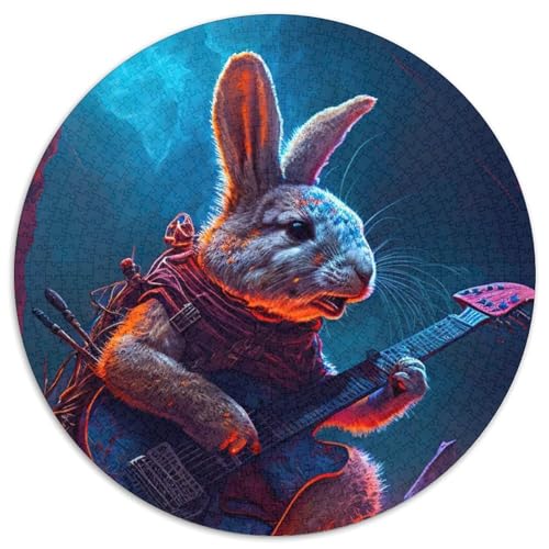 1000-teiliges rundes Puzzle mit Kaninchen, Gitarre, Tier-Papierpuzzle für Teenager, Familien-Lernspiele, Heimdekoration, Geschenk (67,5x67,5cm) von WGLINGX