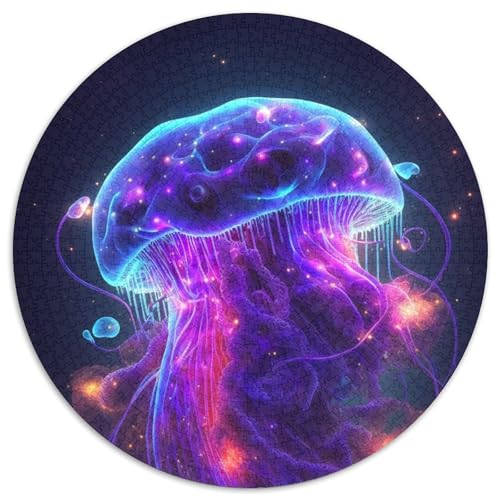 1000-teiliges rundes Puzzle mit Neonquallen, Papierpuzzle für Teenager, Familien-Lernspiele, Heimdekoration, Geschenk (67,5x67,5cm) von WGLINGX