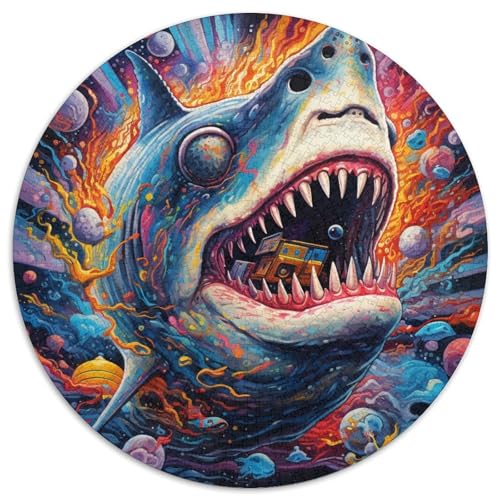 Animal Art Hai-Puzzle für Erwachsene, 1000-teiliges, rundes Puzzle, Denkspiel, interaktives Familienspiel, geeignet für Kinder ab 14 Jahren (67,5x67,5cm) von WGLINGX