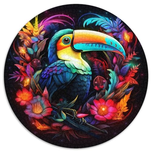 Art Toucans Puzzle für Erwachsene, 1000 Teile, rundes Puzzle, Denkspiel, interaktives Familienspiel, geeignet für Kinder ab 14 Jahren (67,5x67,5cm) von WGLINGX