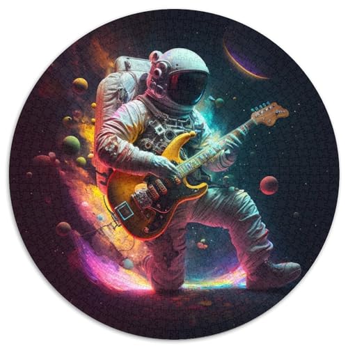 Astronaut spielt Gitarre, 1000-teiliges Puzzle, runde Papierpuzzles, Kunstwerk-Dekor, Intelligenzspielzeug für Familien-Indoor-Spiele, 1000 Teile (67,5x67,5cm) von WGLINGX