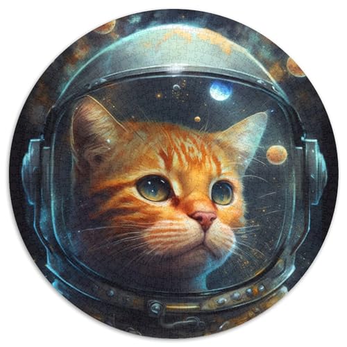 Astronauten-Katzen-Puzzle für Erwachsene, 1000-teiliges, rundes Puzzle, Denkspiel, interaktives Familienspiel, geeignet für Kinder ab 14 Jahren (67,5x67,5cm) von WGLINGX