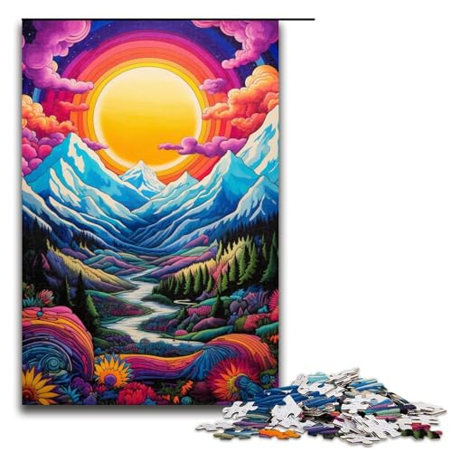 Berg mit bunten Sternen, Puzzle 1000 Teile für Erwachsene, Lernpuzzle, Familienspiel, Stressabbau, schwierige Herausforderung (Größe 50 x 75 cm) von WGLINGX