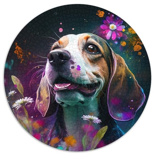 Blumen-Beagle-Puzzle für Erwachsene, 1000 Teile, rund, aus Pappe, für Teenager, interaktives Familienspiel, herausforderndes Geschenk, 1000 Teile (67,5x67,5cm) von WGLINGX