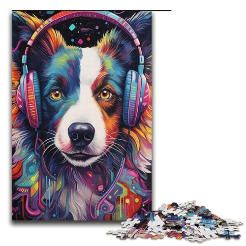 Border Collie-Kopfhörer-Puzzle, 1000 Teile, Puzzle für Erwachsene, Geschenk, tolles Geschenk für Teenager ab 14 Jahren, 38 x 26 cm von WGLINGX
