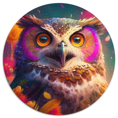 Bunte Eulen-Puzzles für Erwachsene, 1000 Teile, rundes Puzzle, Denkspiel, interaktives Familienspiel, geeignet für Kinder ab 14 Jahren (67,5x67,5cm) von WGLINGX