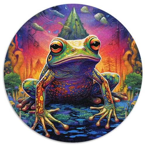 Bunte Laubfrösche-Puzzles für Erwachsene, 1000-teiliges, rundes Puzzle, Denkspiel, interaktives Familienspiel, geeignet für Kinder ab 14 Jahren (67,5x67,5cm) von WGLINGX