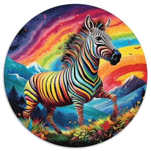 Bunte Zebras-Puzzles für Erwachsene, 1000 Teile, rundes Puzzle, Denkspiel, interaktives Familienspiel, geeignet für Kinder ab 14 Jahren (67,5x67,5cm) von WGLINGX