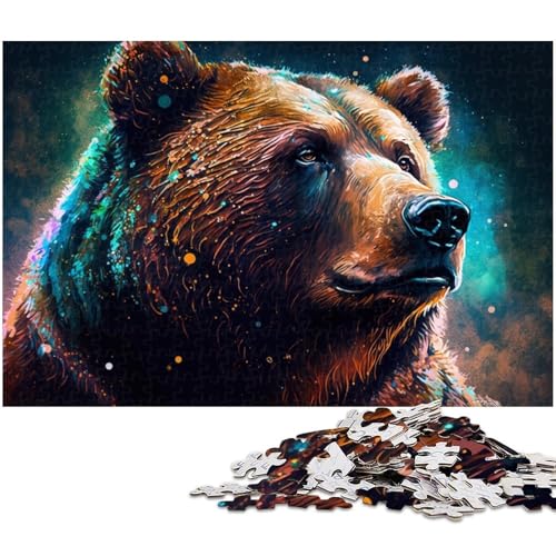 Bunter Braunbär, 1000-teiliges Puzzle für Erwachsene – Holzpuzzle zur Heimdekoration (Größe 50 x 75 cm) von WGLINGX