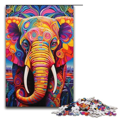 Buntes Elefanten-Puzzle, 1000 Teile, für Erwachsene, geeignet für Paare und Teenager ab 14 Jahren, 14,96 x 10,24 Zoll von WGLINGX