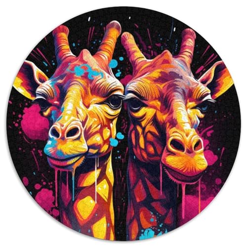 Buntes Giraffengemälde-Puzzle für Erwachsene, 1000-teiliges, rundes Puzzle, Denkspiel, interaktives Familienspiel, geeignet für Kinder ab 14 Jahren (67,5x67,5cm) von WGLINGX
