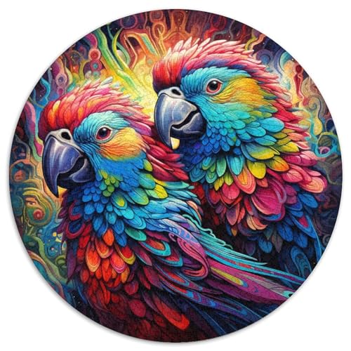 Buntes Papageien-Puzzle, rund, 1000 Teile, Puzzle-Geschenk, anspruchsvolles Denkspiel für Teenager, Spaß für die ganze Familie, DIY-Geschenk zur Heimdekoration 67,5 x 67,5 cm von WGLINGX