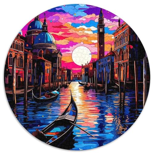 Buntes Venedig-Puzzle aus Pappe, rund, 1000 Teile, interaktives Familienspiel, Denksportaufgabe, Lernspielzeug 67,5 x 67,5 cm von WGLINGX