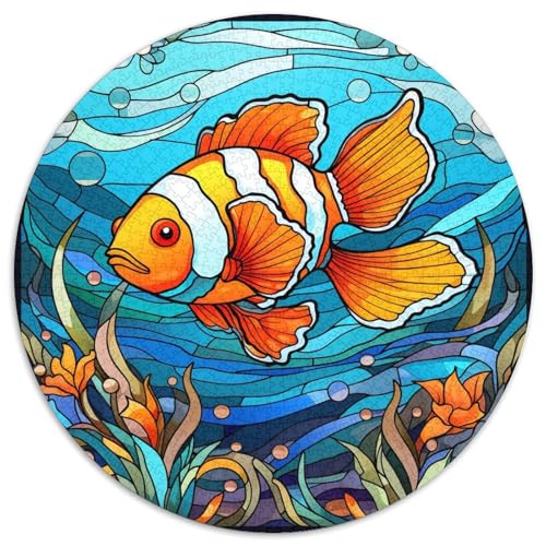 Buntglas-Clownfisch-Puzzle aus Pappe, rund, 1000 Teile, Puzzle für Erwachsene, anspruchsvolles Denkspiel für Teenager, unterhaltsames interaktives Spiel für die ganze Familie 67,5 x 67,5 cm Buntglas-Clownfisch-Puzzle aus Pappe, rund, 1000 Teile, Puzzle für Erwachsene, anspruchsvolles Denkspiel für Teenager, unterhaltsames interaktives Spiel für die ganze Familie 67,5 x 67,5 cm von WGLINGX
