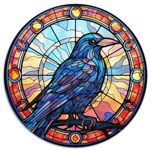 Buntglas-Krähe, rundes Puzzle aus Karton mit 1000 Teilen für Erwachsene, Weihnachten, Halloween, Ostern, Neujahr 67,5 x 67,5 cm Buntglas-Krähe, rundes Puzzle aus Karton mit 1000 Teilen für Erwachsene, Weihnachten, Halloween, Ostern, Neujahr 67,5 x 67,5 cm von WGLINGX