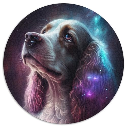 Cocker Spaniel Hunde-Puzzle für Erwachsene, 1000 Teile, rundes Puzzle, Denkspiel, interaktives Familienspiel, geeignet für Kinder ab 14 Jahren (67,5x67,5cm) von WGLINGX