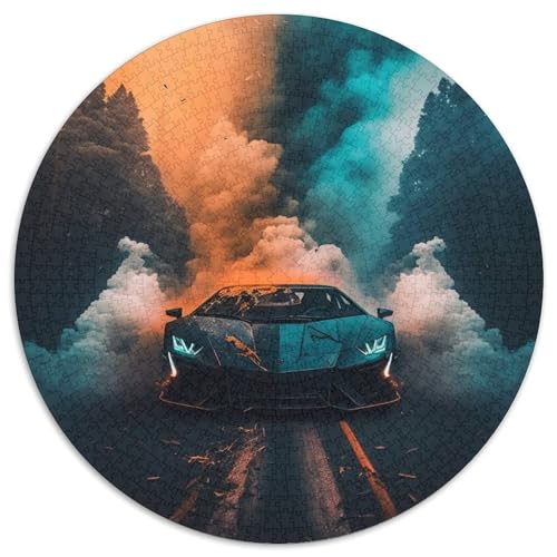 Cooles Sportwagen-Puzzle 1000 Teile für Erwachsene, rundes Puzzle für Teenager, interaktives Familienspiel, herausforderndes Geschenk, 1000 Teile (67,5x67,5cm) von WGLINGX
