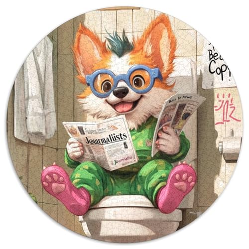 Corgi Go Toiletten-Puzzle, 1000 Teile, für Erwachsene, rund, aus Pappe, Heimdekoration und interaktives Familienspiel, 1000 Teile (67,5x67,5cm) von WGLINGX