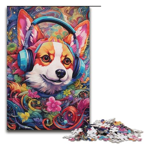 Corgi-Kopfhörer-Puzzle, 1000 Teile, Puzzle für Erwachsene, Mitmachspiel, Wichtelgeschenke für Teenager ab 14 Jahren (Größe 38 x 26 cm) von WGLINGX