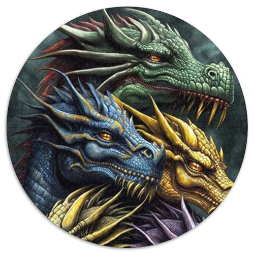 Drachen-Puzzle für Erwachsene, 1000-teiliges, rundes Puzzle, Denkspiel, interaktives Familienspiel, geeignet für Kinder ab 14 Jahren (67,5x67,5cm) von WGLINGX