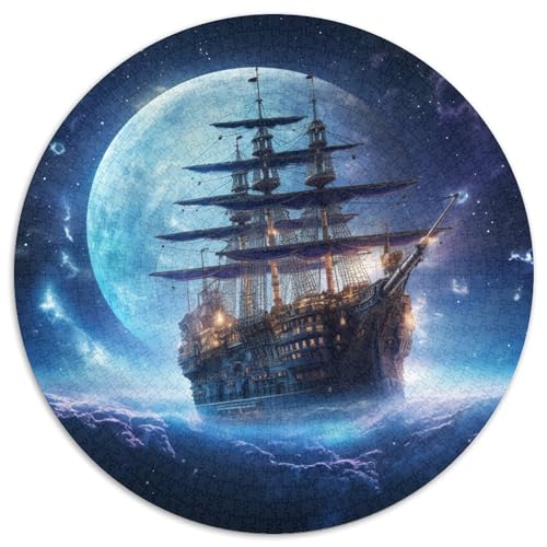Fantasy-Piratenschiff-Puzzle für Erwachsene, 1000-teiliges, rundes Puzzle, Denkspiel, interaktives Familienspiel, geeignet für Kinder ab 14 Jahren (67,5x67,5cm) von WGLINGX