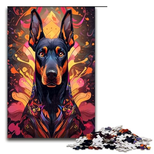 Farbiges Dobermann-Puzzle für Erwachsene, 1000 Teile – anspruchsvolles Spielangebot als Geschenk für die ganze Familie (Größe 50 x 75 cm) von WGLINGX