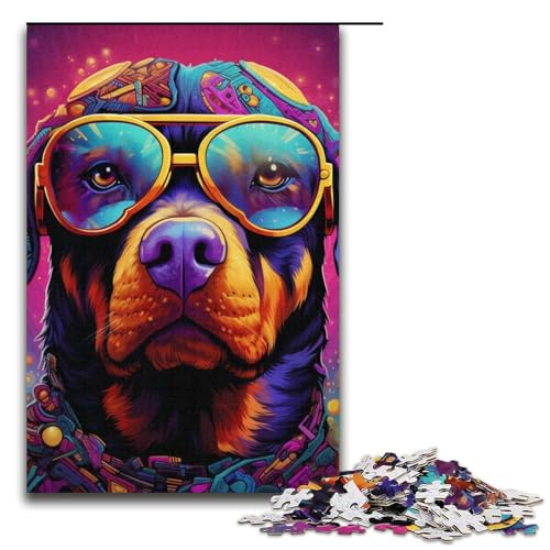 Farbiges Rottweiler-Puzzle, 1000 Teile, für Erwachsene, geeignet für Paare und Teenager ab 14 Jahren, 14,96 x 10,24 Zoll von WGLINGX