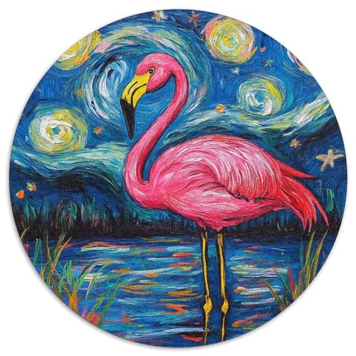 Flamingo-Nachthimmel-Puzzle für Erwachsene, 1000-teiliges, rundes Puzzle, Denkspiel, interaktives Familienspiel, geeignet für Kinder ab 14 Jahren (67,5x67,5cm) von WGLINGX