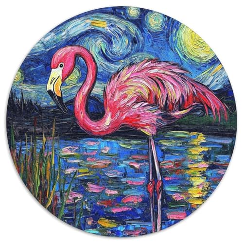 Flamingo-Nachthimmel-Puzzle für Erwachsene, 1000-teiliges, rundes Puzzle, Denkspiel, interaktives Familienspiel, geeignet für Kinder ab 14 Jahren (67,5x67,5cm) von WGLINGX