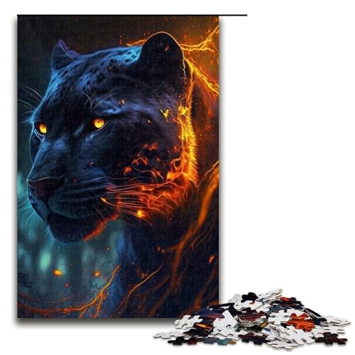 Flammenleoparden-Puzzle für Erwachsene, 1000 Teile – anspruchsvolles Spiel mit passendem Poster und Quizblatt (Größe 50 x 75 cm) von WGLINGX