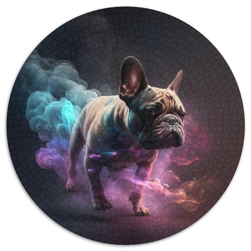 Französische Bulldogge, Nebel-Puzzle für Erwachsene, 1000 runde Papppuzzles, anspruchsvolles DIY-Denkspiel, interaktive Familienaktivität, 1000 Teile (67,5x67,5cm) von WGLINGX