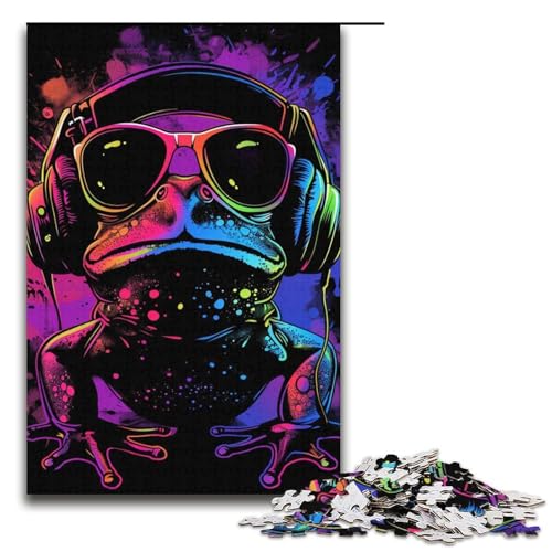 Frosch-mit-Kopfhörer-Puzzle, 1000 Teile, Puzzle für Erwachsene, praktisches Spiel, Kunstwerk, Geschenk, geeignet für Teenager ab 14 Jahren (Größe 38 x 26 cm) von WGLINGX